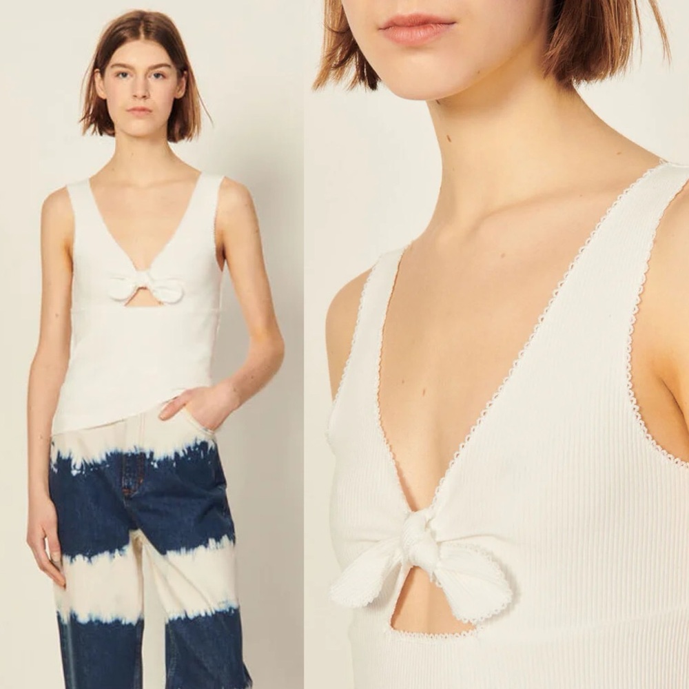 Sandro Tayron Knit Cutout Bow Tank Top